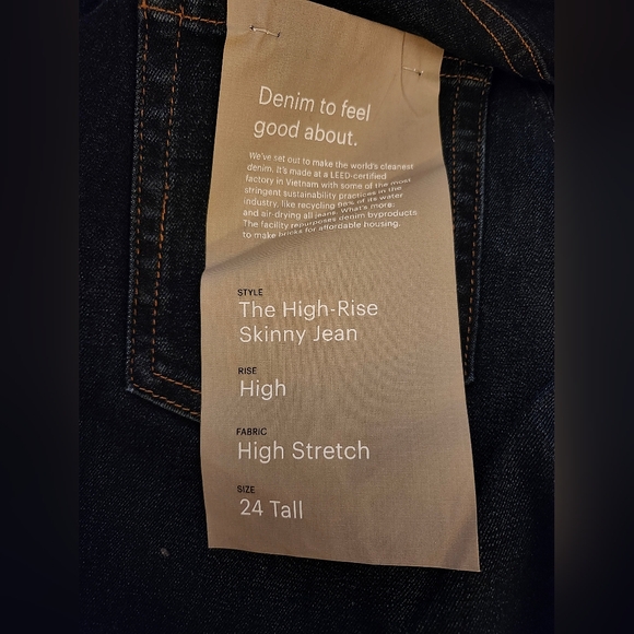 NWT EVERLANE HIGH RISE DARK INDIGO SKINNY JEANS 24 Tall - Picture 4 of 4